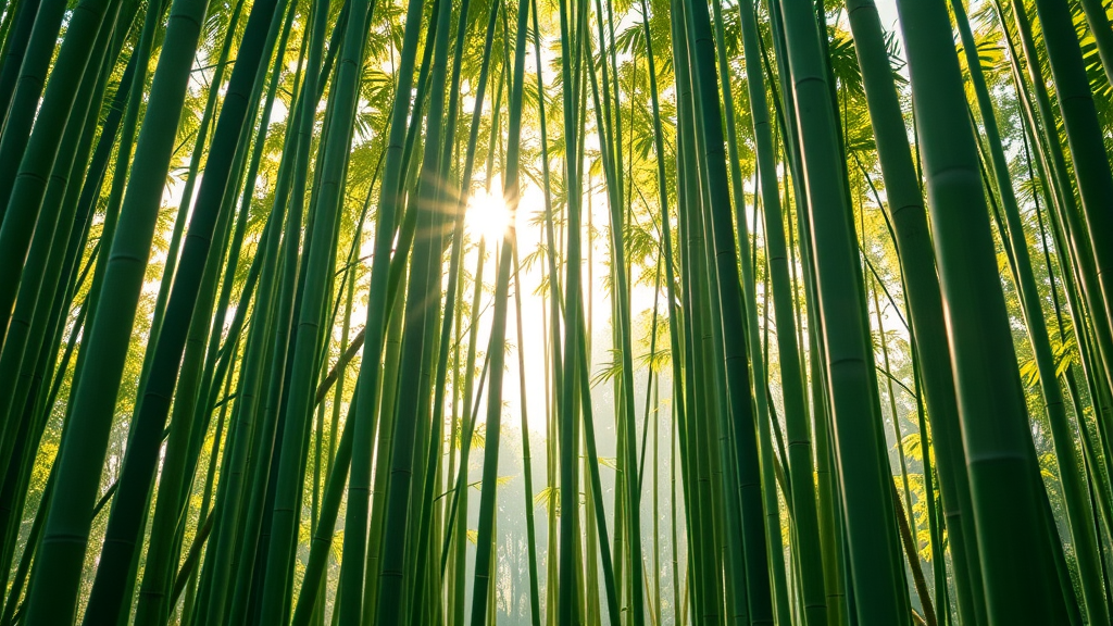 lush bamboo forest thriving and vibrant, upright stalks symbolize rapid growth, photorealistic