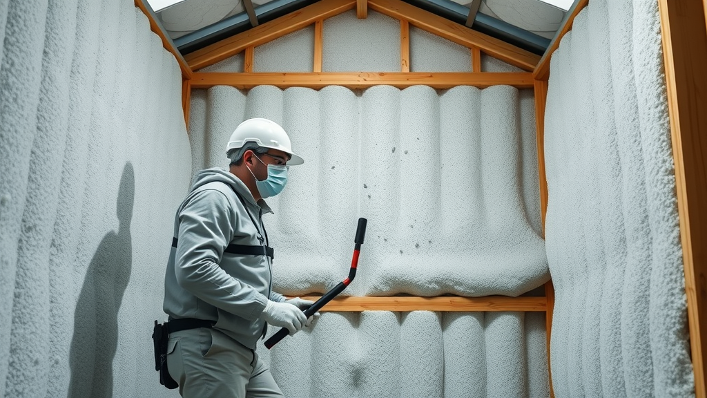 eco-friendly insulation being installed in a modern home, workers focus on clean application process