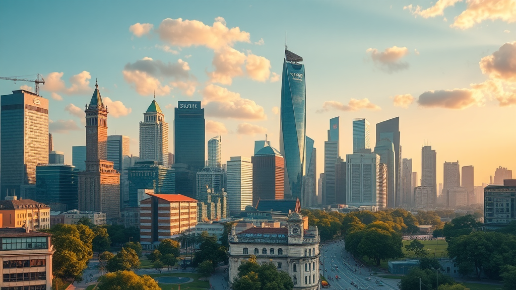 futuristic city blending solar, wind, and hydro renewable resources