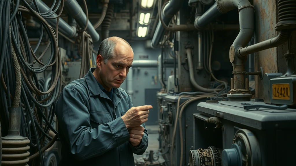 engineer confronting challenges of outdated power infrastructure amid renewable energy expansion