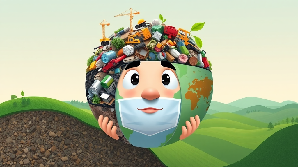 infographic globe showing construction waste vs eco-friendly materials, environmentally friendly materials impact