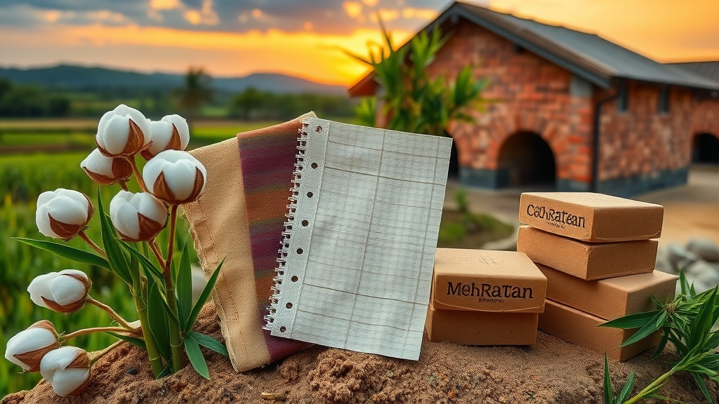 display of organic cotton, bamboo, clay brick as environment-friendly materials