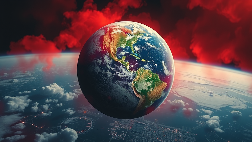 planet earth from space urgent carbon footprint reduction glowing atmosphere