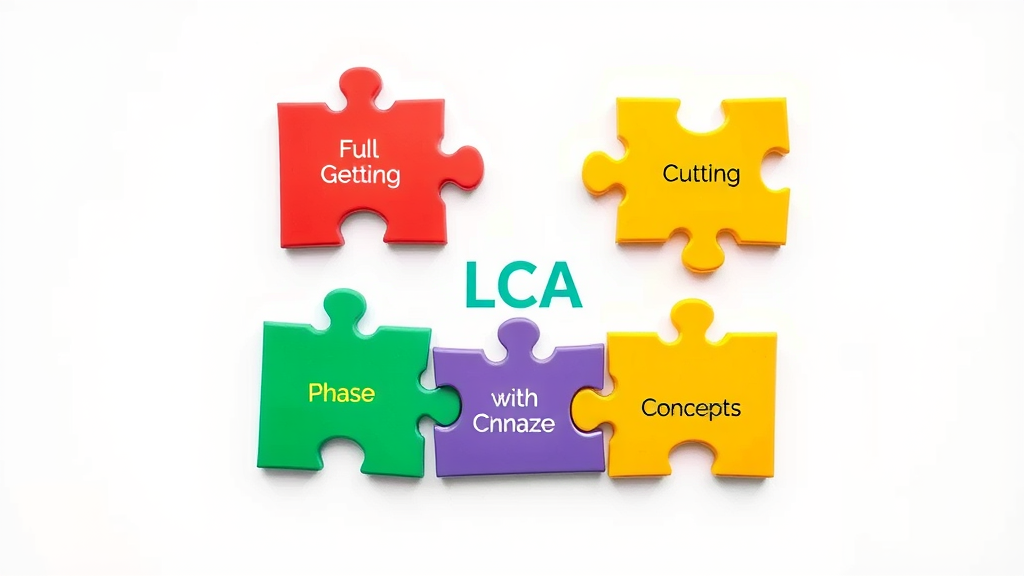 five parts of life cycle assessment: puzzle diagram representing goal and scope, inventory, impact, interpretation, and review
